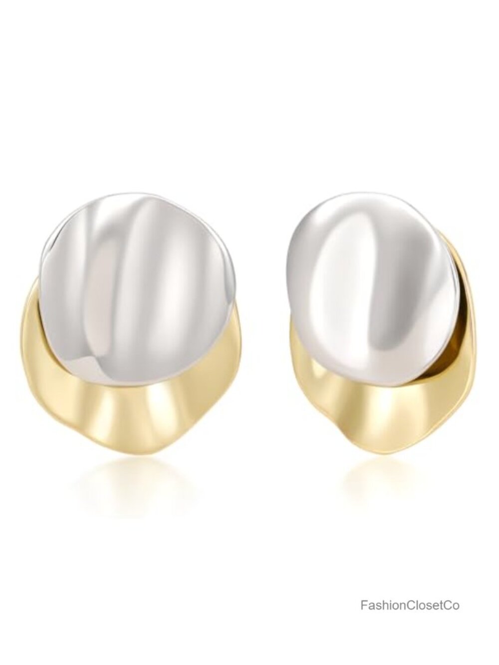14K Gold Plated Two Tone Chunky Stud Earrings 925 Sterling Silver Posts